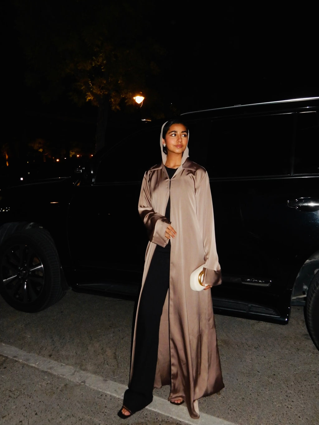 Hayat Satin Shirt Abaya in Coffee