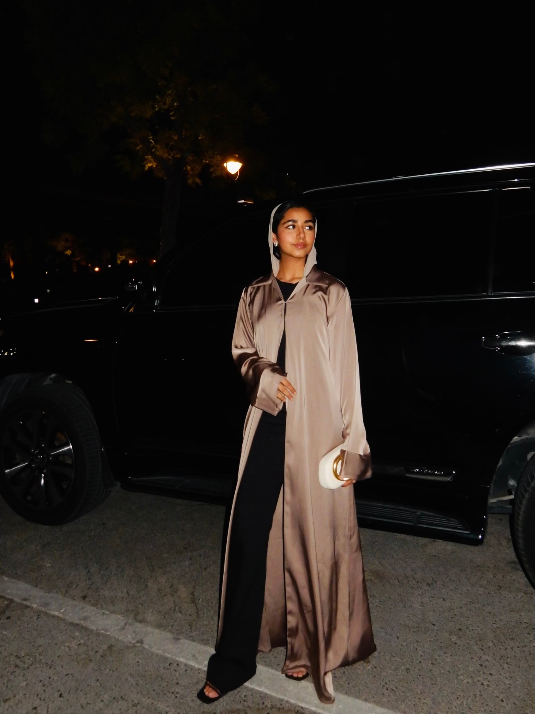 Hayat Satin Shirt Abaya in Coffee