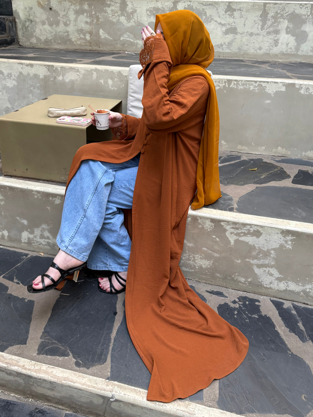 Hazel Buttoned Lace Abaya