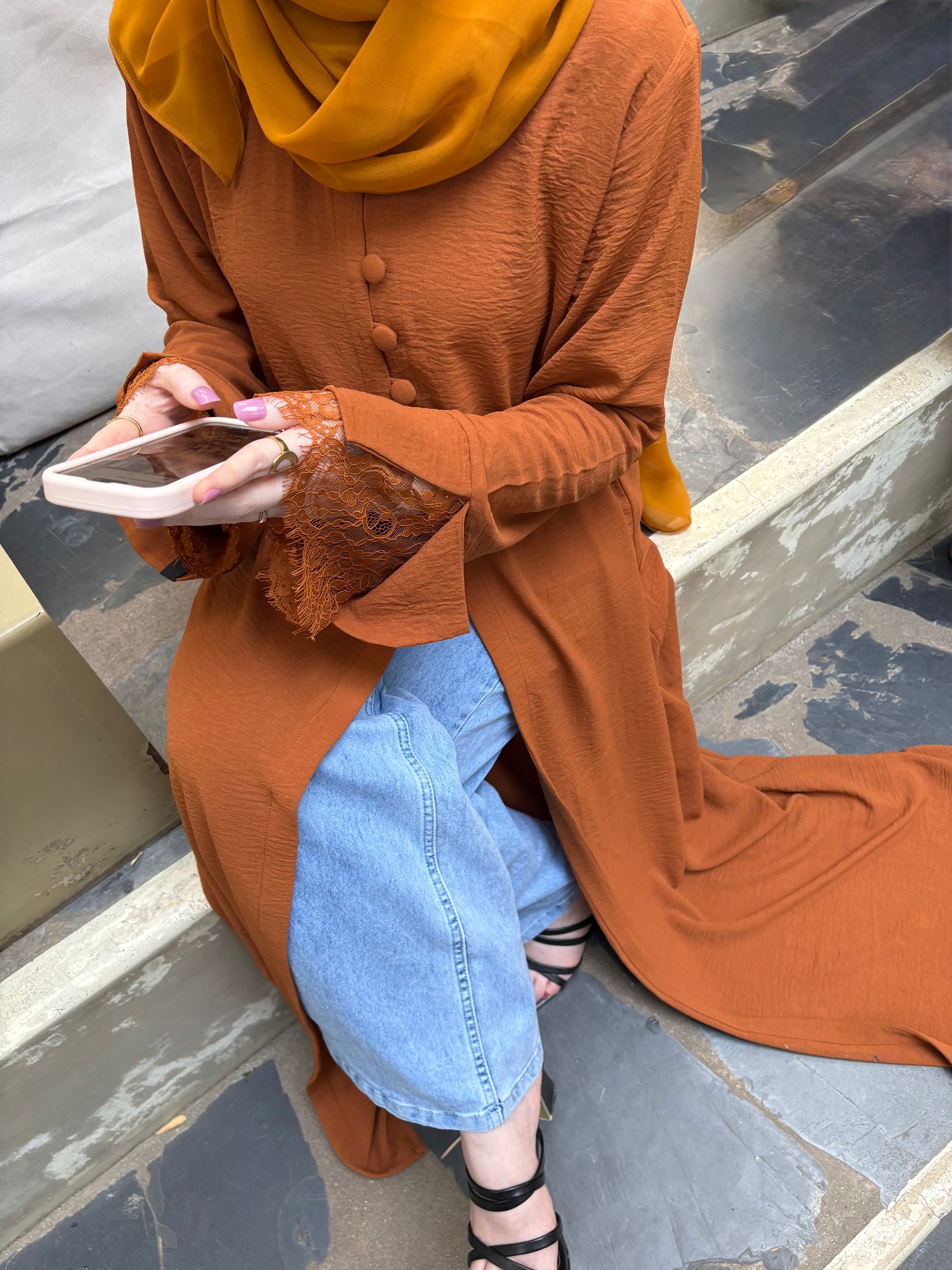 Hazel Buttoned Lace Abaya