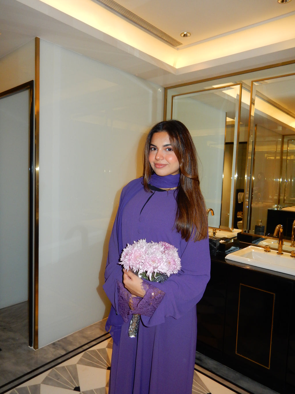Hazel Buttoned Lace Abaya in Purple