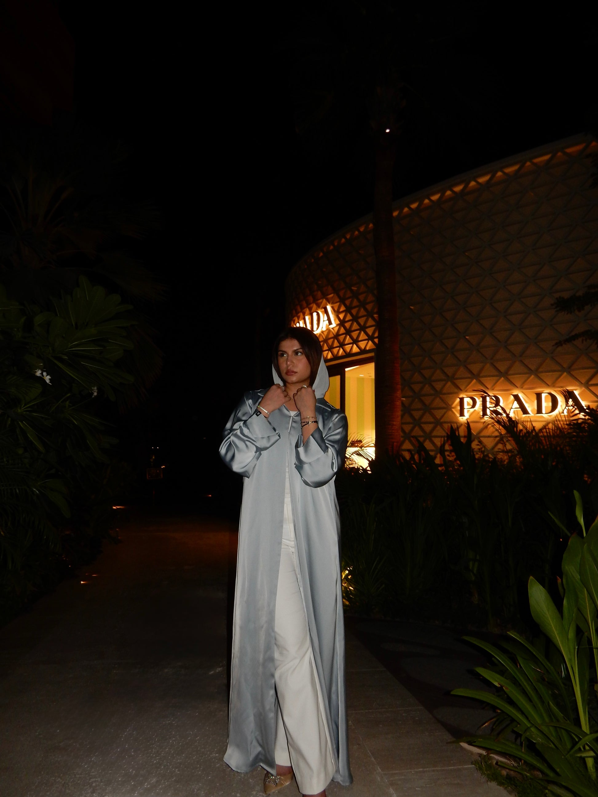 Hayat Satin Shirt Abaya in Blue