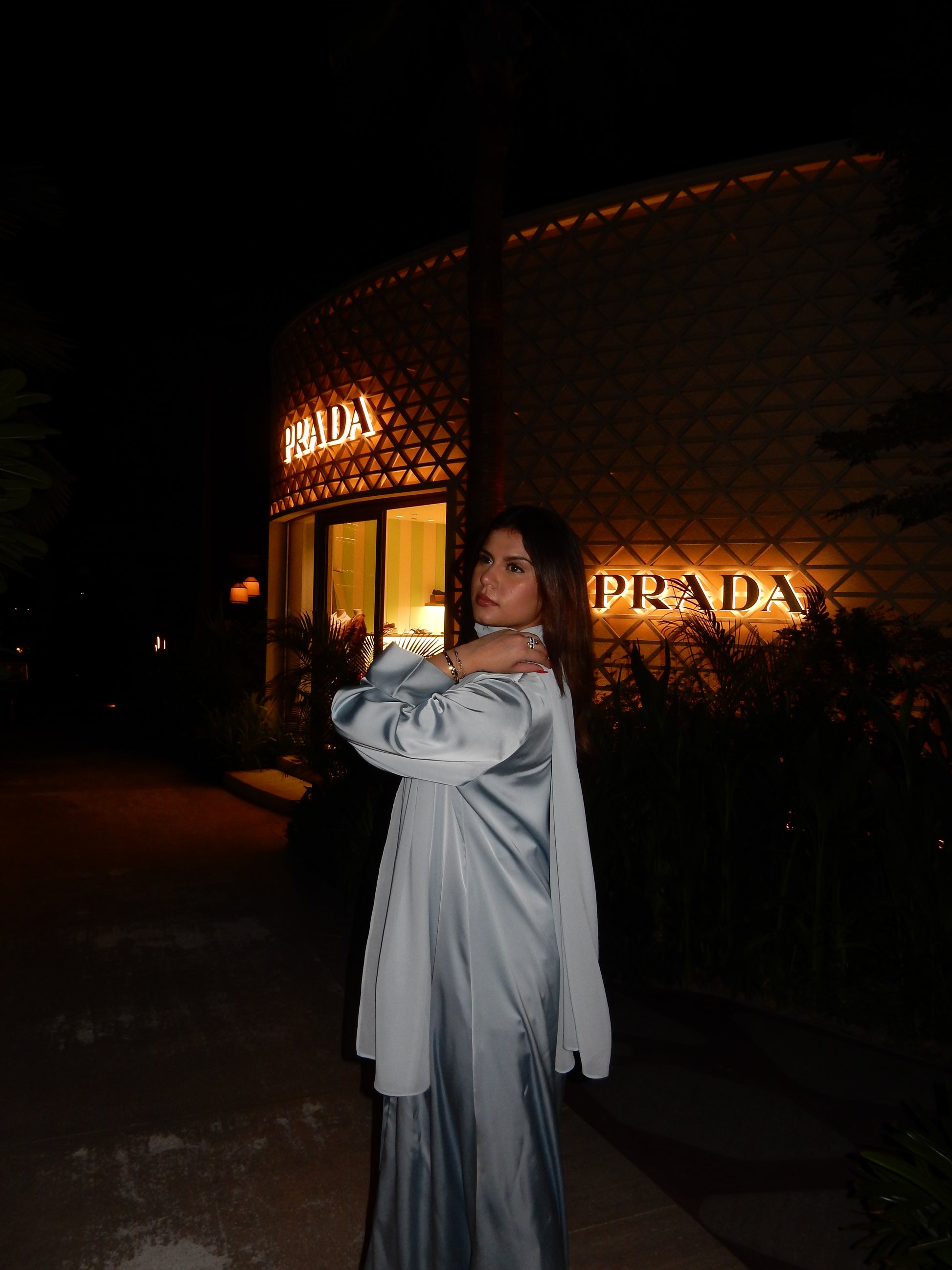 Hayat Satin Shirt Abaya in Blue