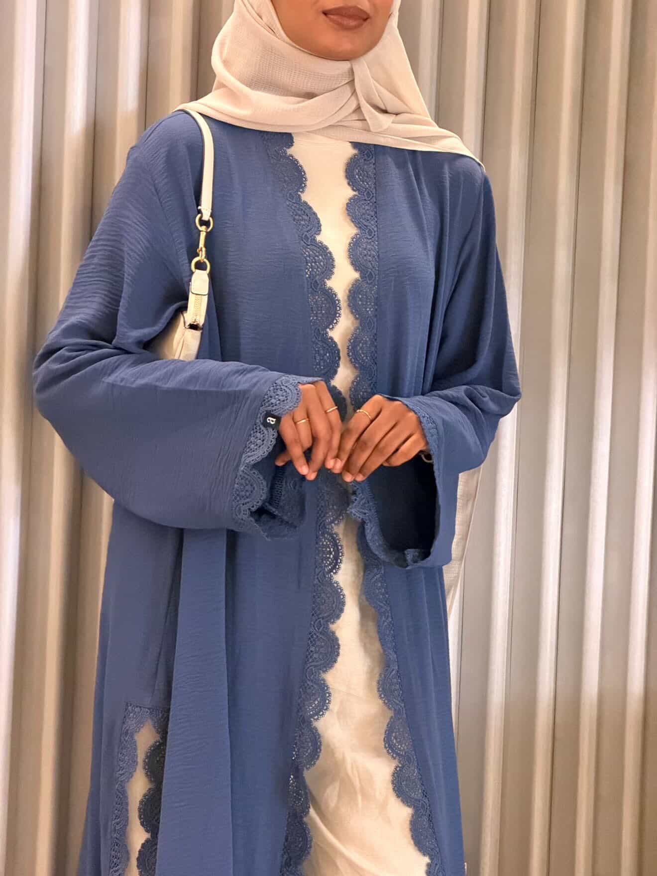 Rida Lace Abaya in Blue