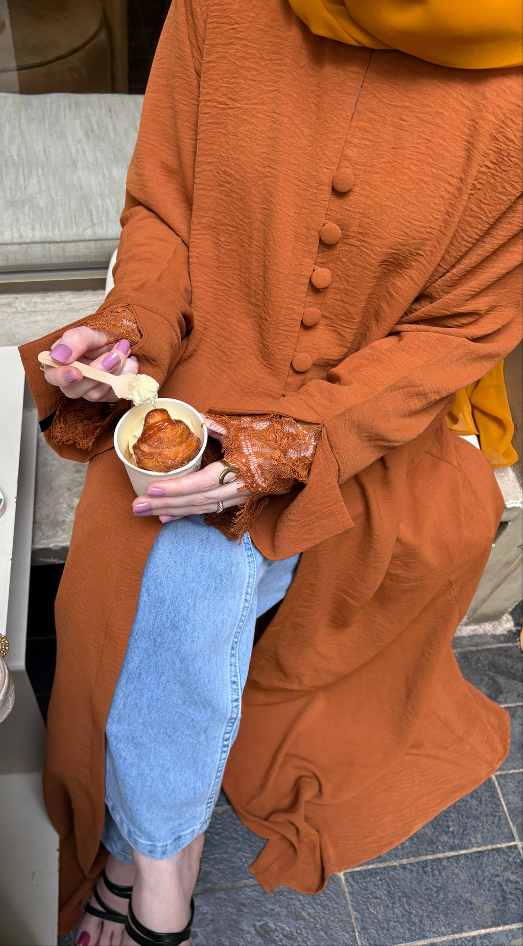 Hazel Buttoned Lace Abaya