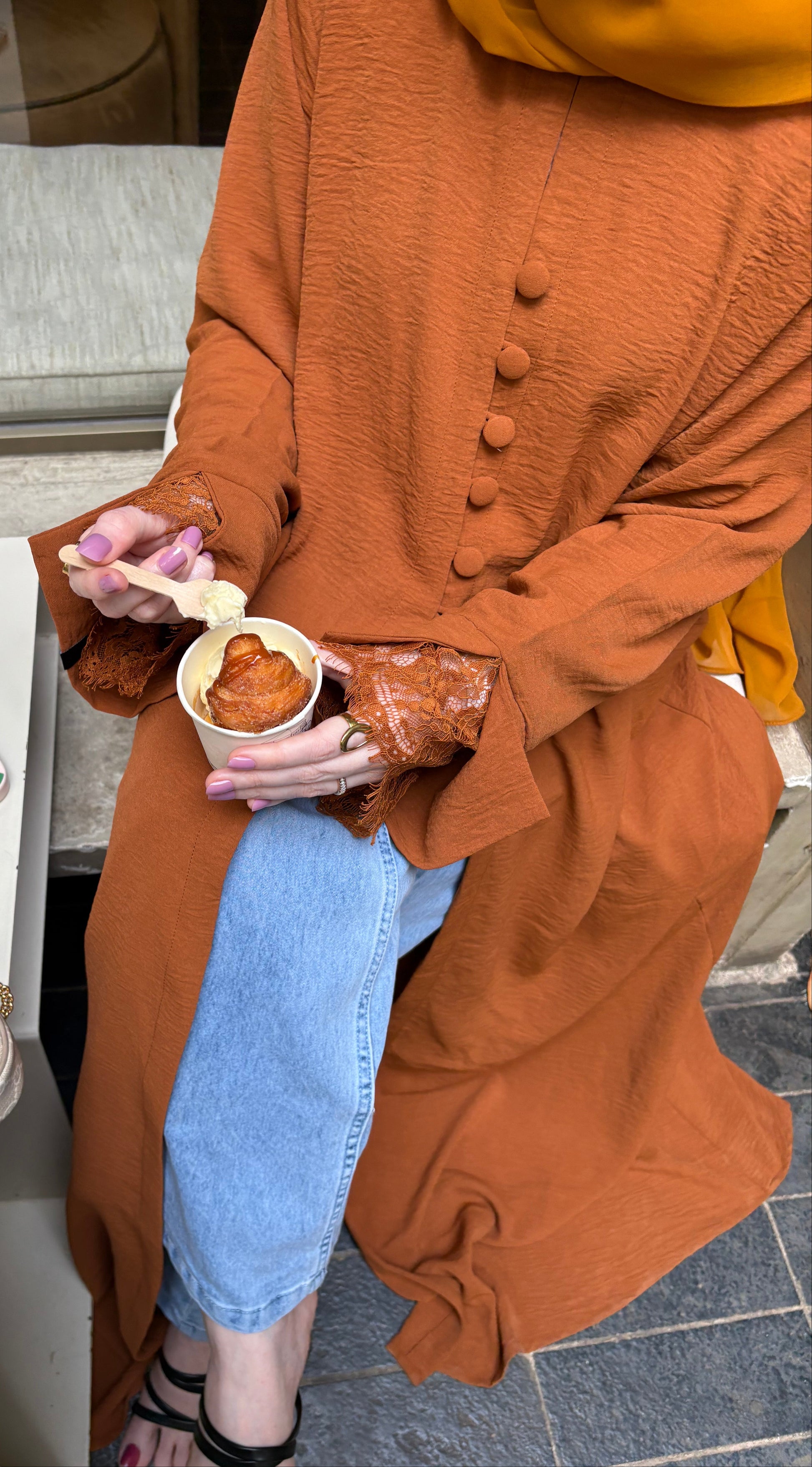 Hazel Buttoned Lace Abaya