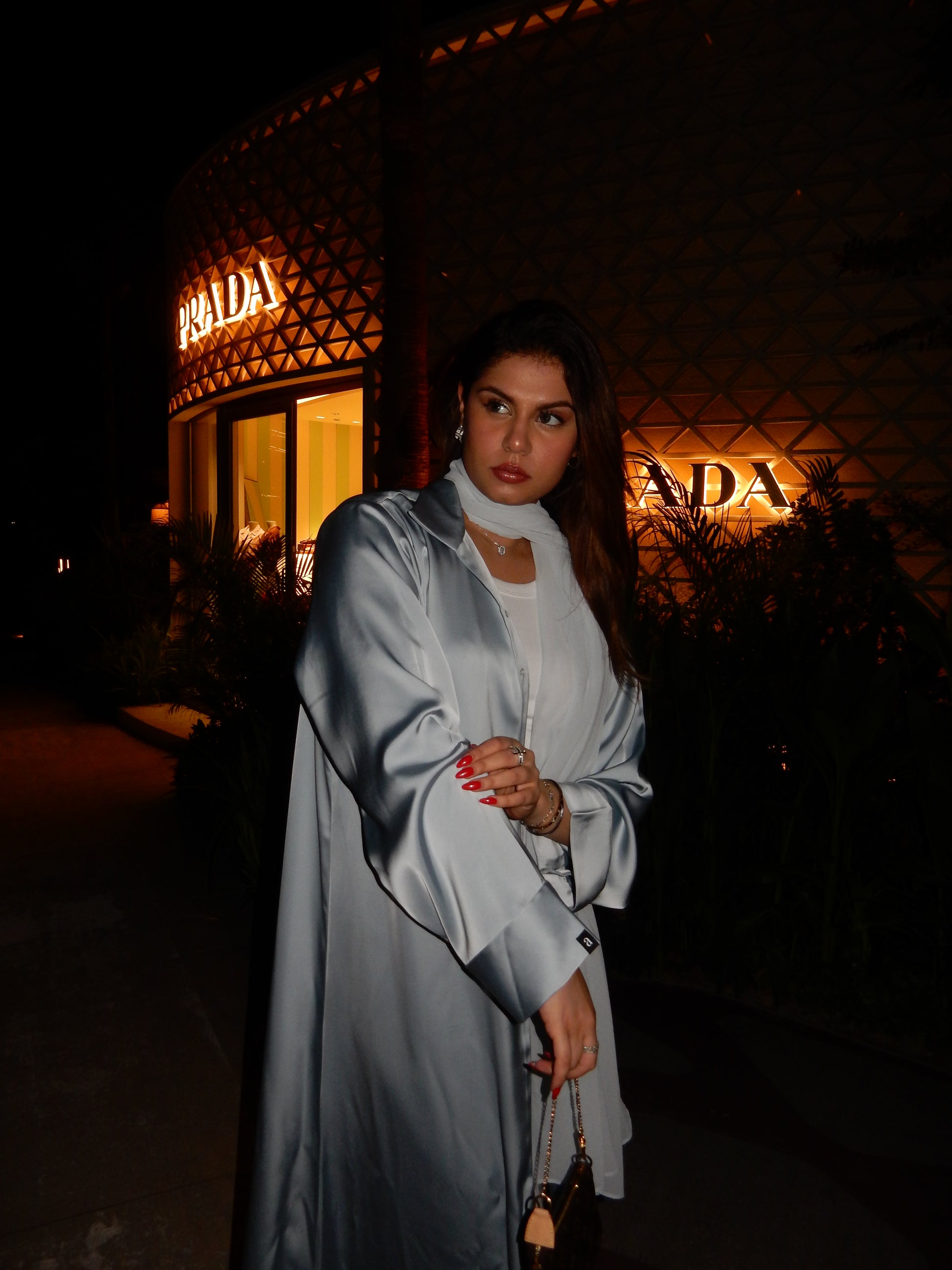 Hayat Satin Shirt Abaya in Blue