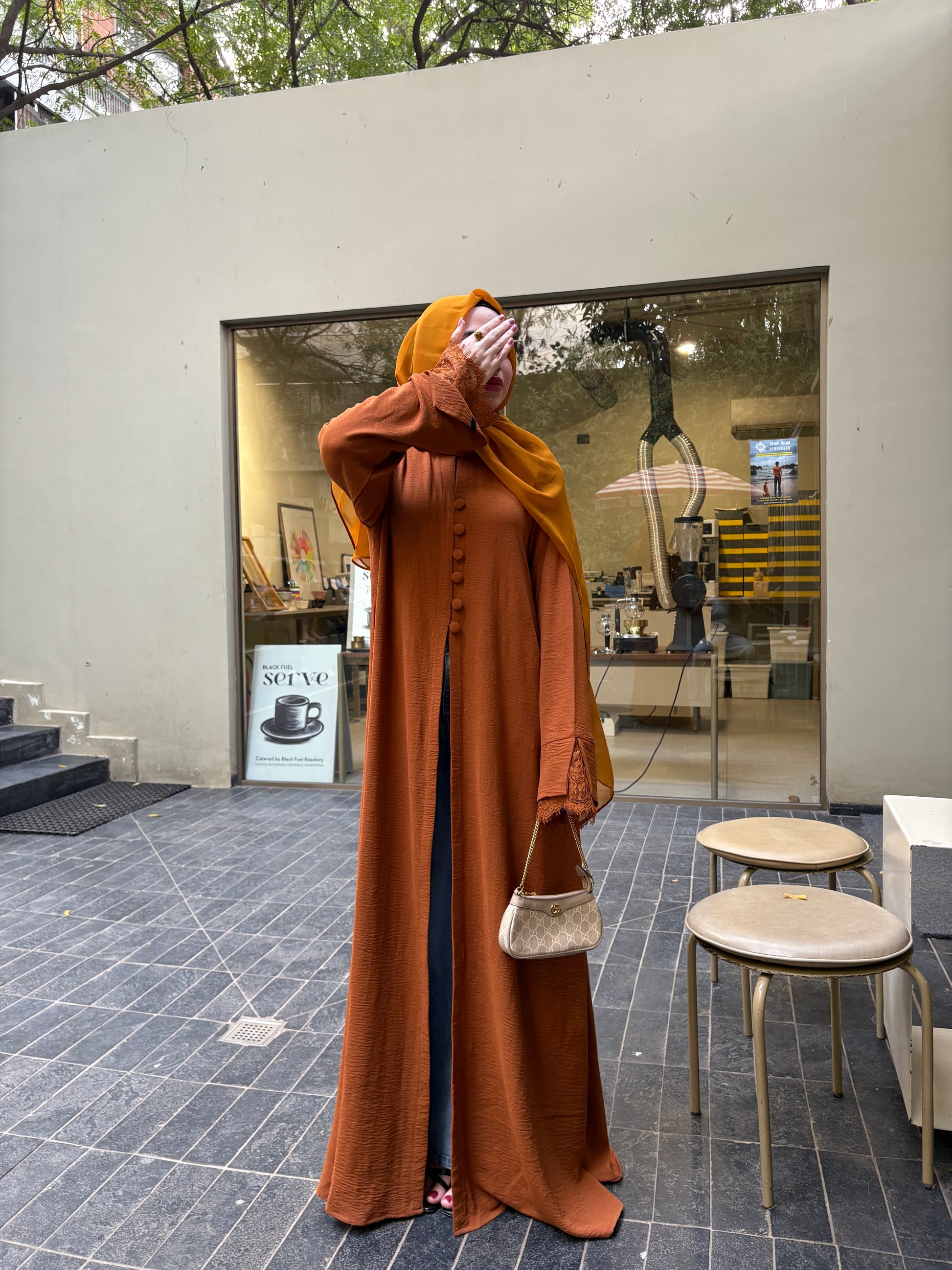 Hazel Buttoned Lace Abaya