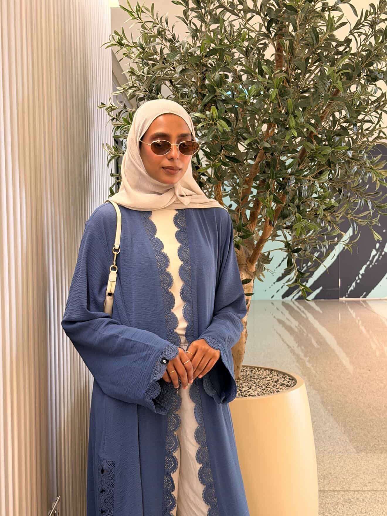 Rida Lace Abaya in Blue