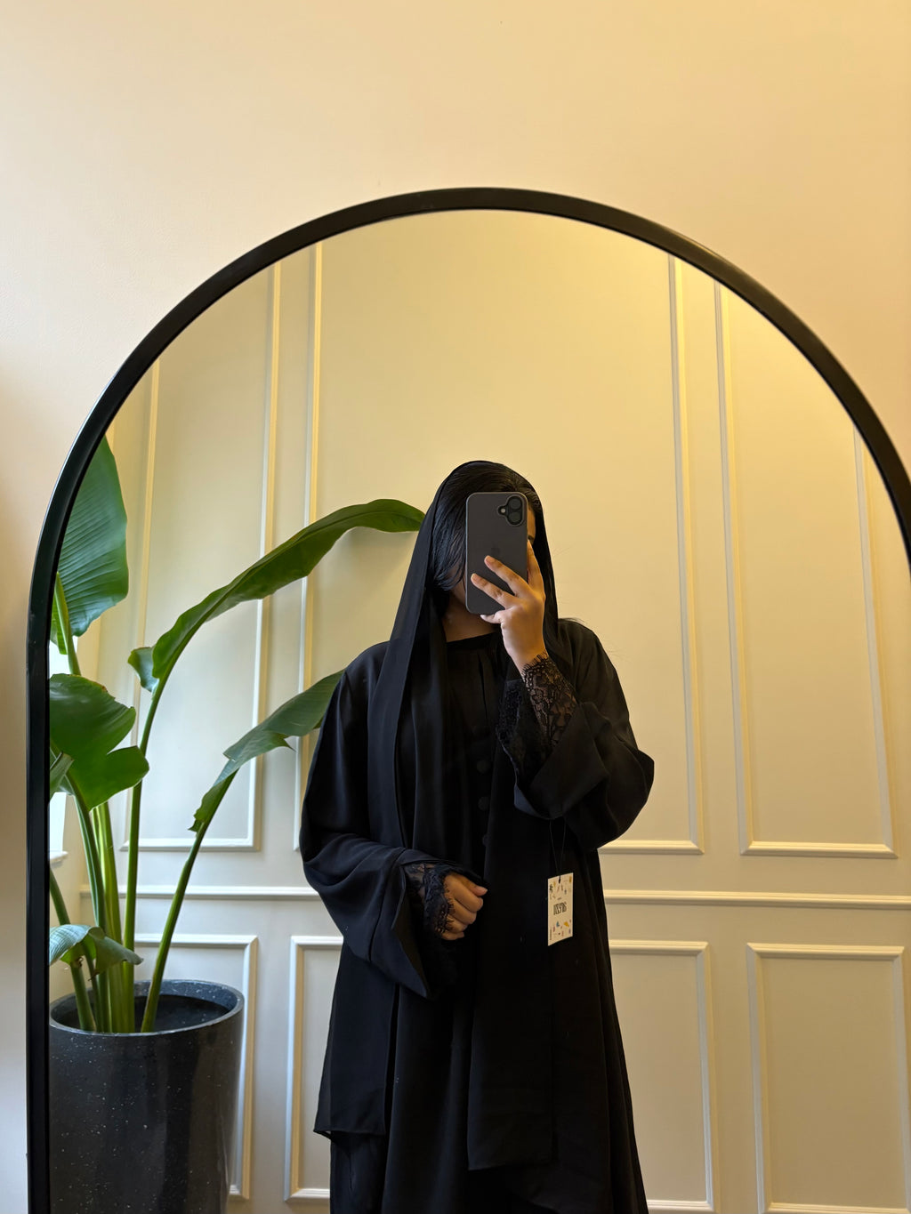 Hazel Buttoned Lace Abaya in Black