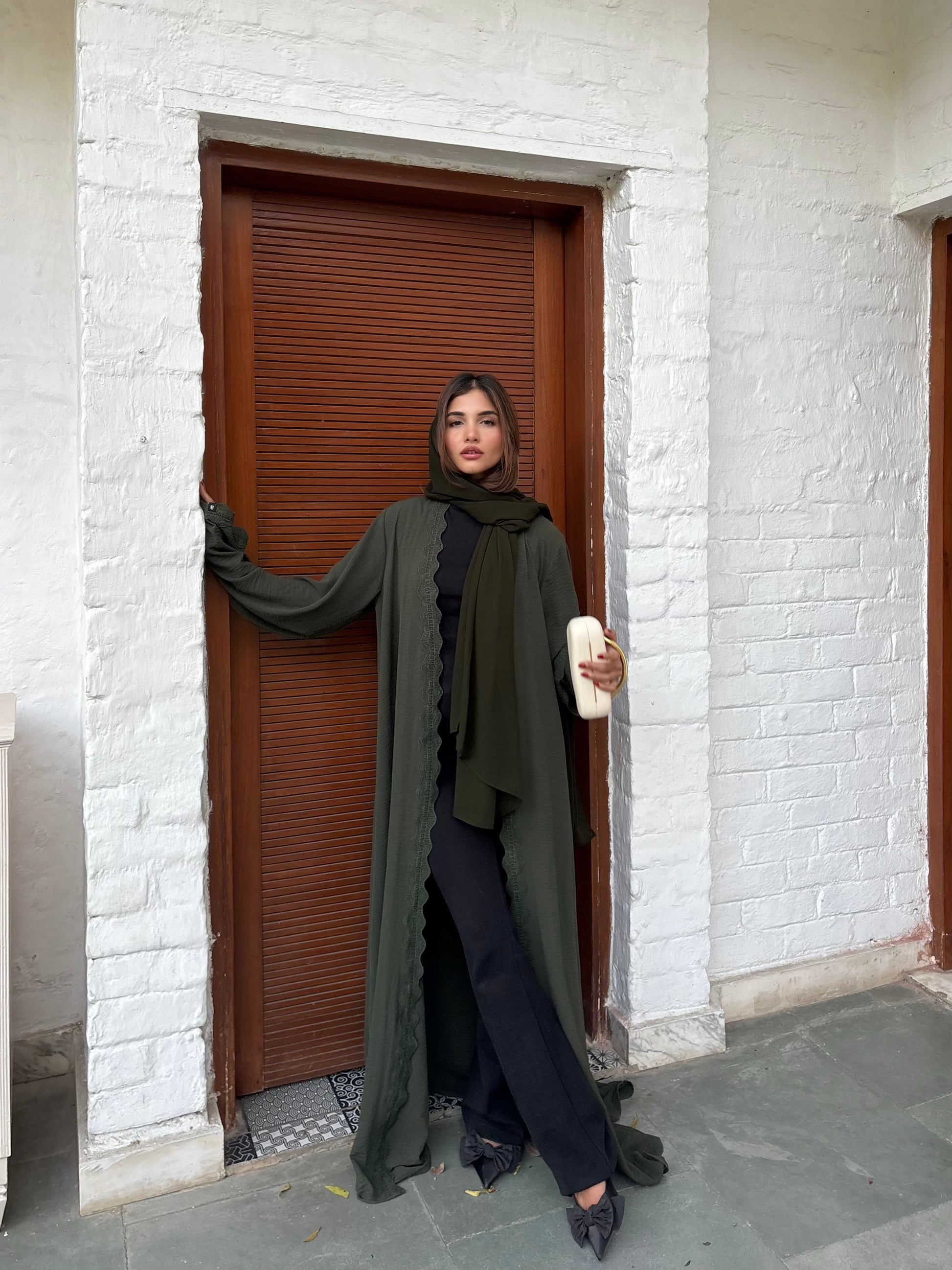 Zohra Olive Lace Abaya