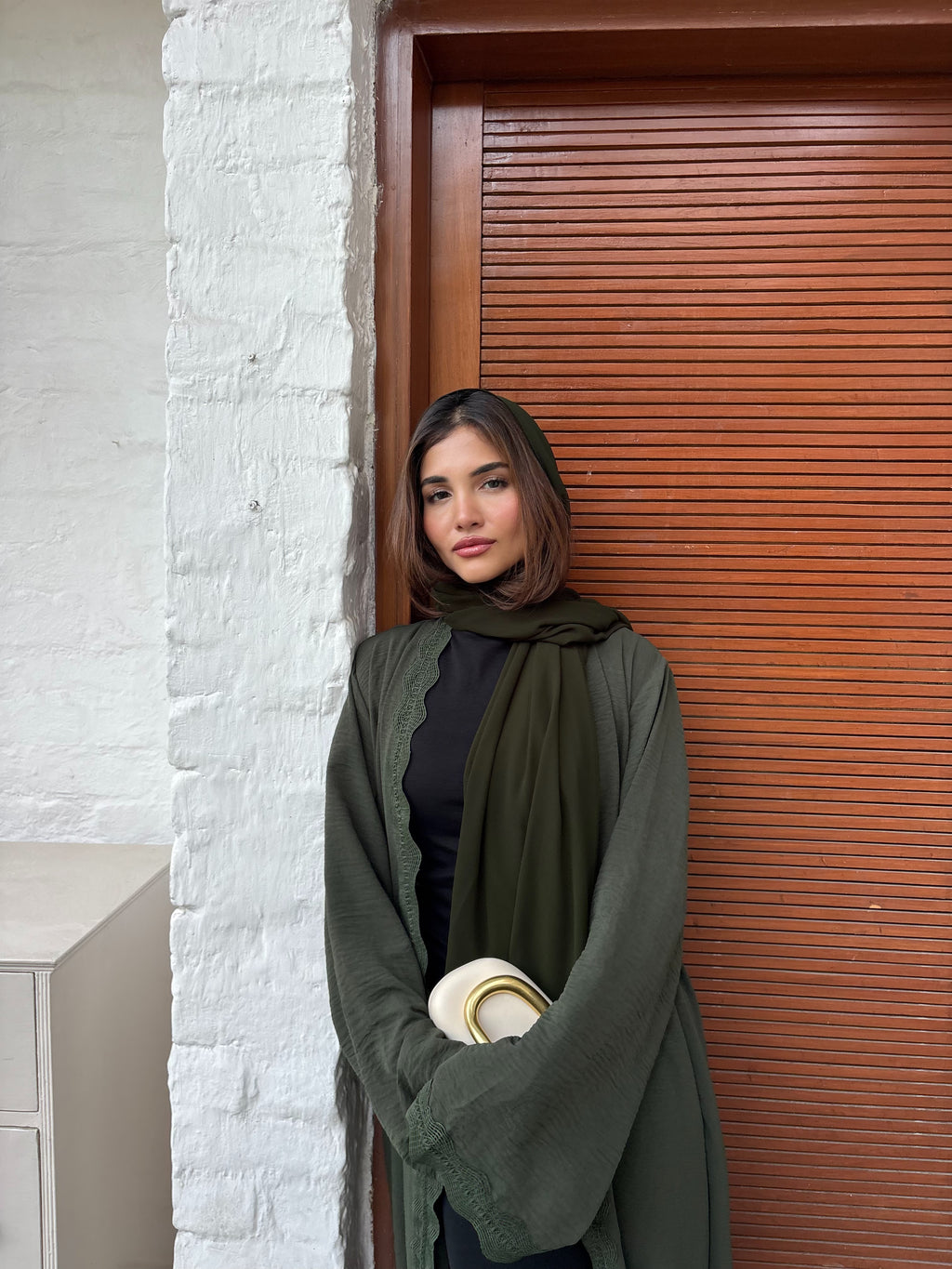 Zohra Olive Lace Abaya